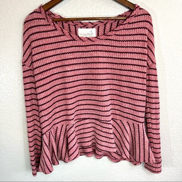 We the Free pink and purple striped waffle knit peplum long sleeve blouse size S - Picture 2 of 6